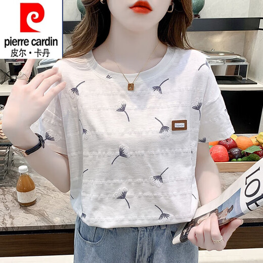 皮尔卡丹（pierre cardin）白色纯棉短袖t恤女夏季ins潮宽松百搭半袖印花上衣23年新款夏装 1416#白色+1396# 白色 2XL 建议140-155斤