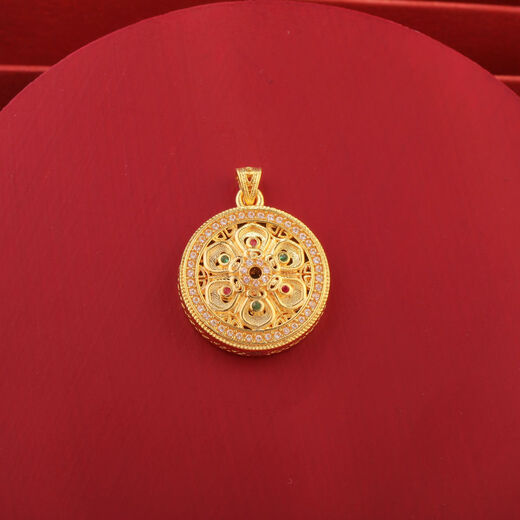 Junbu 18K gold and Hetian jade six-character mantra compass pendant for women single pendant without chain AU750 gold pendant 18K gold (about 21*6mm) FSDZ0019