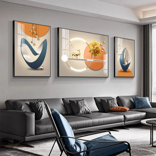 Meiyouchun modernes Licht Luxus Wohnzimmer Dekoration Gemälde Einfaches High-End-Triptychon-Gemälde High-End-Atmosphärischen Hängsmalerei Sofa Hintergrund Wandmale JD13588 Links und rechts 35*50 Middle 70*50 Kristallporzellan Aluminium Legierung schwarzer Rahmen