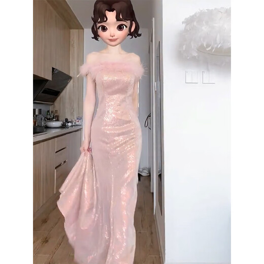 Wen Mi senior year 2025 pink adult dress evening temperament engagement banquet light luxury toast dress bride fishtail skirt long pink S