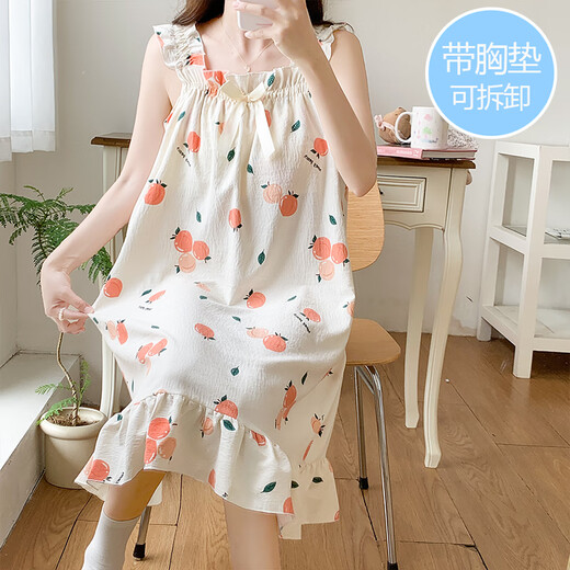 兔芊（TUQIAN）胖妹妹吊带睡裙女纯棉大码带胸垫吊带睡裙女夏季純棉甜美純欲风加 XM-6623#粉色[带胸垫] M [建议体重80-100斤]