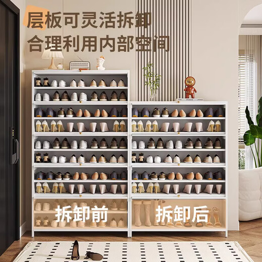 豫狮力家用钢制门口收纳鞋柜多层落地款储物柜室内入户大容量防尘鞋柜 白色5门10层-1695*1200*350mm