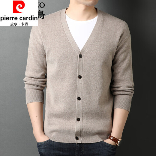 Pierre Cardin Men's Woard Treed Cardigan Spring and Automne Nouveau style d'âge moyen et jeune pull en couleur en V fine veste polyvalente décontractée SLF-YH012 Gris clair xl 115130-150Jin [Jin est égal à 0,5 kg]