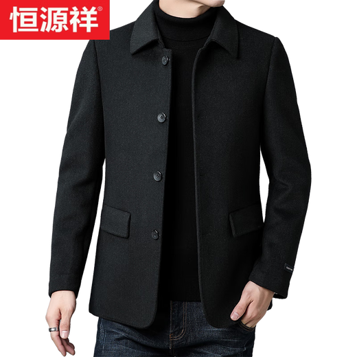 Hengyuanxiang Wolljacke Herren Herbst und Winter kurzes Doppelsiedel Wollmantel im Winter verdickten mittleren und jungen Kaschmir-Herren-Wolljacke 3313 Modelle-Schwarz [doppelseitige Wolle] L 175 Größe-Empfohlenes Gewicht 130-145 Jin [Jin gleich 0,5 kg]