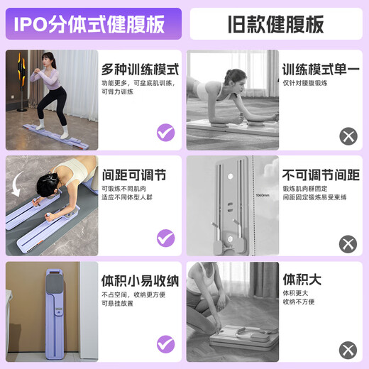 IPO split multi-functional abdominal board fitness board wheel automatic rebound home Pilates ski machine slim belly artifact flagship armrest counting model white-upgraded armrest + tension rope-timer counting