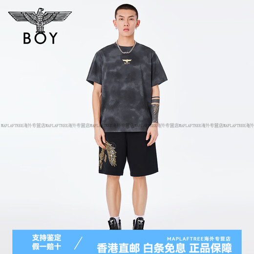 BOY LONDON春夏男女同款休闲裤烫金老鹰翅膀印花短裤N14984 金色 XS