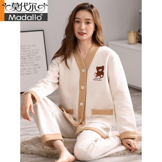 Modal Herbst- und Winter-Mezzanin-Pyjamas für Frauenluft Baumwolle Frühling und Herbst verdickte reine Baumwoll-Langhülle Dünne Baumwollkleidung XP4855 L [Höhe 160-165.100-120jin [Jin gleich 0,5 kg]]
