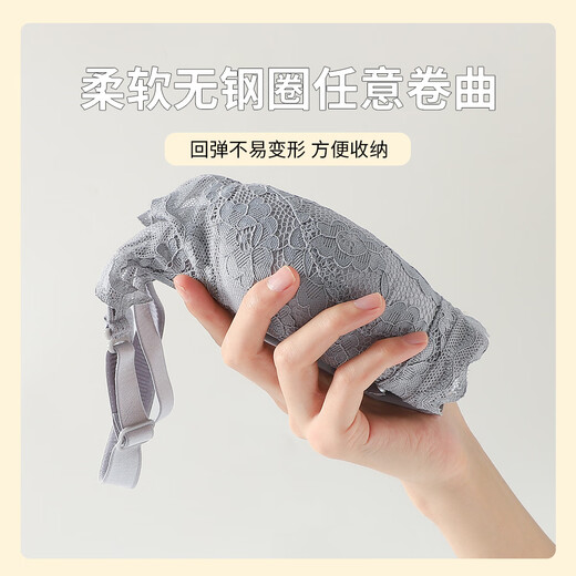 Langsha Underwear Women's Small Breast Gathering Anti-sagging Wireless Sexy Lace Bra Summer Thin Style Light Purple 36/AB