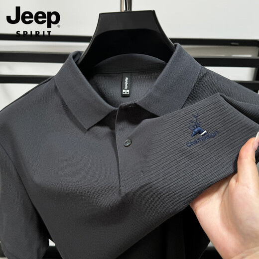 JEEP SPIRIT Polo de algodón pesado Jeep para hombre, camiseta de manga corta de algodón piqué de verano, camiseta holgada transpirable de tendencia de moda con abertura negro XL /52