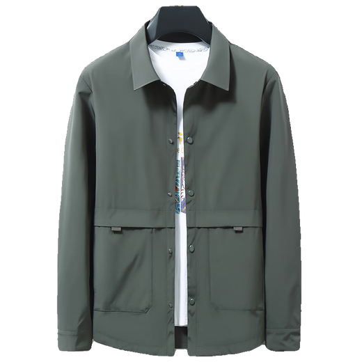 ROMON large size military green lapel jacket for men with big belly, middle-aged spring and autumn business loose single-breasted windbreaker jacket trend 2406 military green (spring and autumn) 2XL 155Jin Jin is equal to about 0.5 kg