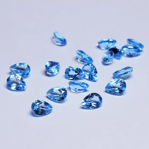 Shuque natural blue topaz Swiss blue sky blue oval water drop round ring surface bare stone completely clean DIY round 4*4