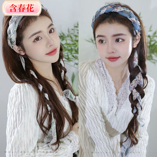 Spring flower hairpin hairband for women retro autumn and winter braided hairband with teeth anti-slip Internet celebrity new hair bundle feeling head cave hair accessory blue gray