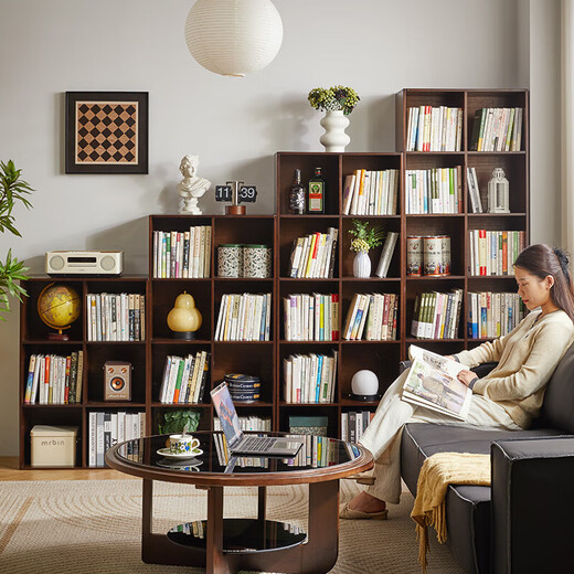 Jiayi solid wood bookshelf floor-standing bookcase short bookcase study room grid cabinet living room storage rack stackable storage cabinet storage cabinet