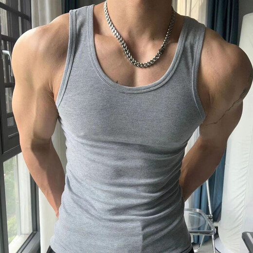 New American thick thread elastic sweat-absorbing vest in summer fitness running sports casual slim fit solid color men's trend black XL (105-120Jin[Jin equals 0.5 kg])