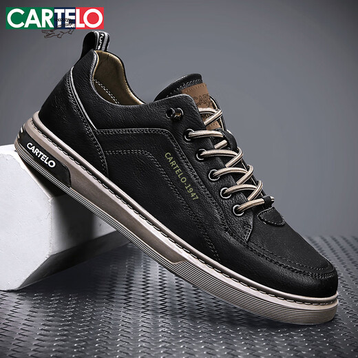 
CARTELO Shoes Men's Shoes Summer 2025 Fashion Casual Shoes Men's British Leather Shoes Men's Soft Sole Shoes Black 42