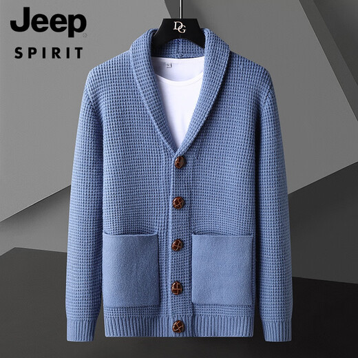 JEEP SPIRIT Thick Thread Sweater Jacket Men's Green Fruit Collar Cardigan Sweater Loose Large Size Retro Japanese Thickened Sweater Black L 170
