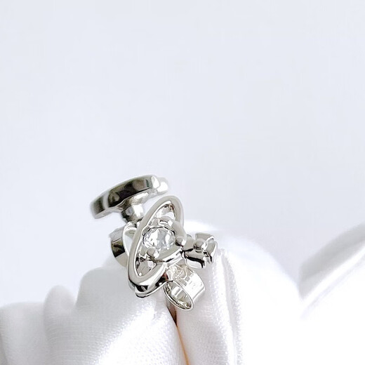 Vivienne Westwood Queen Mother Mini Saturn Earrings NANO SOLITAIRE Single Diamond Earrings for Men and Women Couples Silver