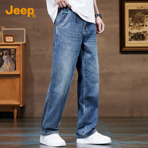 JEEP Jeep high-end men's jeans men's 2025 autumn and winter new loose straight casual versatile wide-leg long pants men