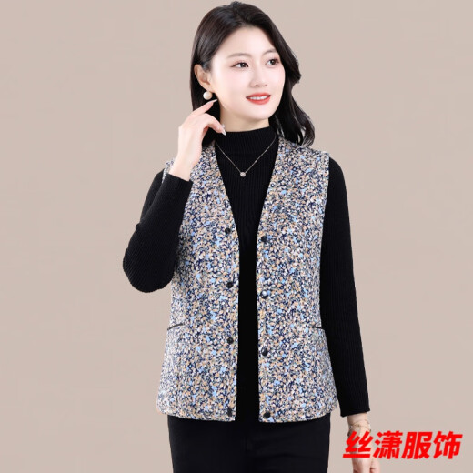 丝潇秋冬马甲新款中老年驼绒保暖轻柔女士坎肩外穿碎花妈妈宽松棉马甲 WY-6629/款1号色 建议120-140斤 4XL