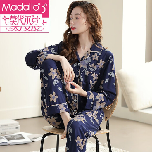
Modal pajamas for women in spring and autumn long sleeve pure cotton sweet print middle-aged mother women autumn style can wear outside home clothing set 9215 M (160)