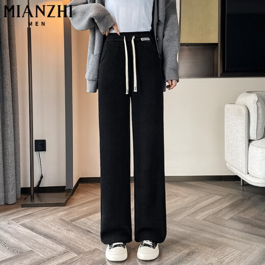 Velvet de algodón Velvet Pantalvet de cordero engrosamiento en el terciopelo Pantalones de caída ancha para mujeres en otoño e invierno Pantalones casuales de patas rectas altas de la cintura recta para mujeres Pantalones de algodón 9767 gris-azul [Alta calidad sin terciopelo 19.5] 3xl 146-156Jin [Jin equivale a 0.5 kg]