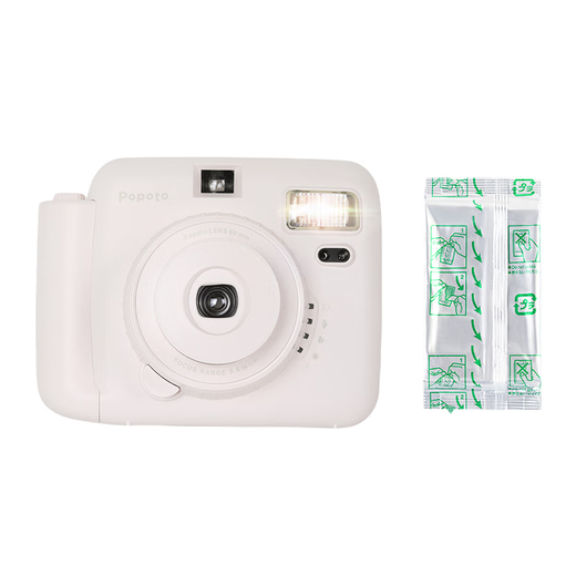POPOTO brand new authentic instant camera with exquisite gift box, cute mini gift with photo paper for girls, cream white + 10 pieces of photo paper