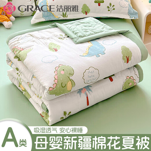 Jialiya Xinjiang cotton quilt summer quilt Category A maternal and infant grade summer cooling quilt quilt student dormitory cotton quilt core air-conditioning quilt *Class A + Xinjiang cotton summer quilt Little Dinosaur 100*150cm Toddler Summer Quilt