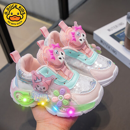 GDUCK KIDS little yellow duck girl cartoon rotating button sports shoes 2025 spring and autumn new children's soft sole kromi light old 838 pink 36 inner length 22cm