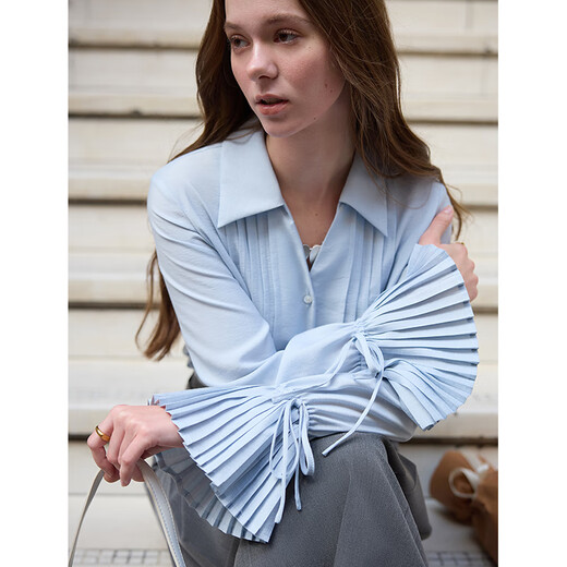 
Fan Silan En Nanfa Qianjin French Design Shirt Women's 2025 Spring Clothing Korean Style Pink V-neck Shirt 11150 Sky Blue XL