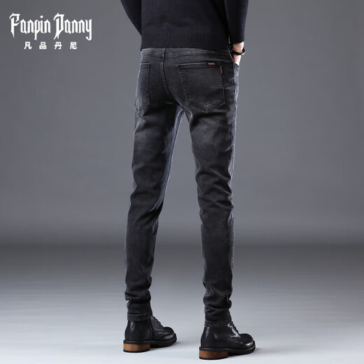 
FANPINDANNI jeans men's spring and summer black slim feet high-end casual straight trousers high-end pants men's clothing QQN-1048-Black 30