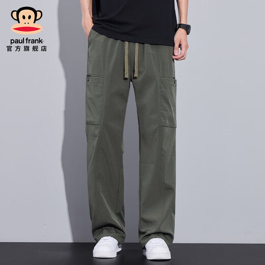 大嘴猴（paul frank）美式高街工装男士休闲裤春季新款潮牌复古百搭宽松直筒男装长裤子 军绿色9856【官方正品】 XL 【建议130-150斤】