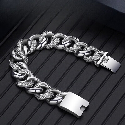 Guanpu Pavilion Fat Donglai's same style men's platinum bracelet, platinum domineering Cuban chain, men's Korean style hip-hop trendy personalized silver jewelry, fashionable, measure the wrist circumference tightly and add two centimeters, just right