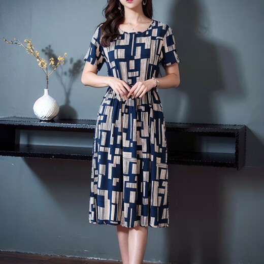 Dengsentu Guangzhou 13-ruhige High-End-Frauenkleid mit mittleren Altersdämmen in der Kurzärärmelen-Farbe mittleren Alters von Frauen in der Kurzärmer 683 bis 3 Farben XL 100jin [Jin entspricht 0,5 kg]