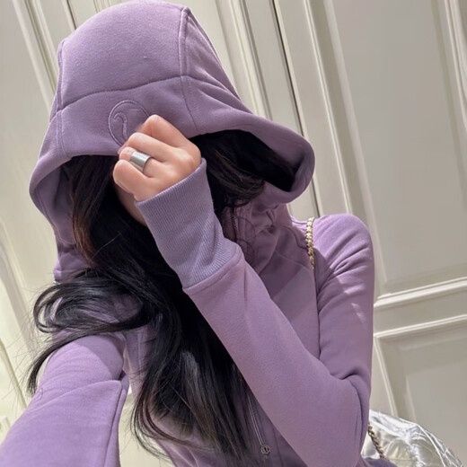 lulu露露卫衣scuba刺绣连帽加绒韩版修身运动拉链外套秋瑜伽服 金标杂白 L 8