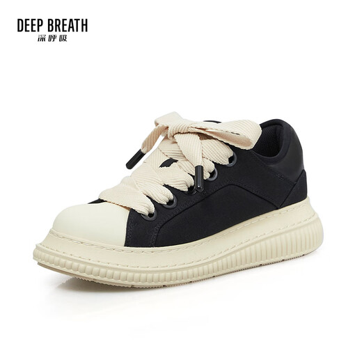DEEP BREATH深呼吸女鞋轻便低帮绑带休闲舒适帆布面包鞋AX12244 黑米 34