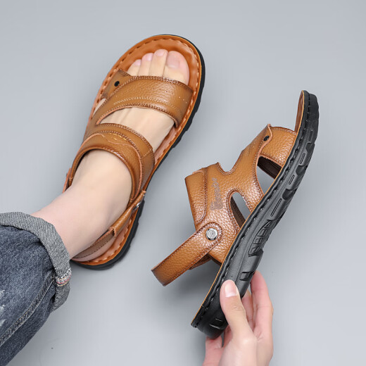 Huili Sandals Herren Fußschuhe vielseitige Männerschuhe Strandschuhe atmungsaktive Hausschuhe WSL (WZ) -1390 Gelbbraun 40 40