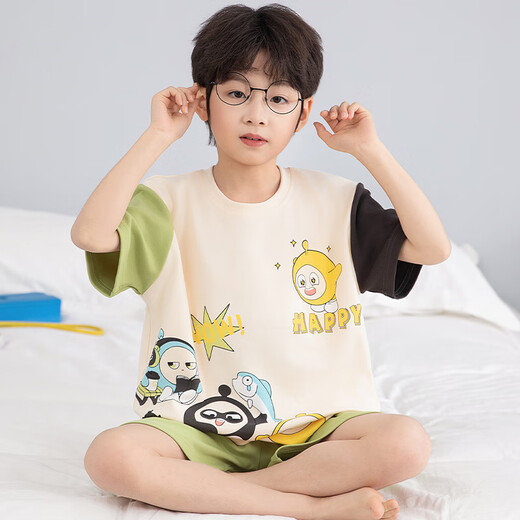 哪吒男童睡衣夏短袖中大童纯棉学生青少年2025新款全棉儿童家居服 【100%纯棉】YM-692蛋仔派对 110 【10码】建议身高103-113CM