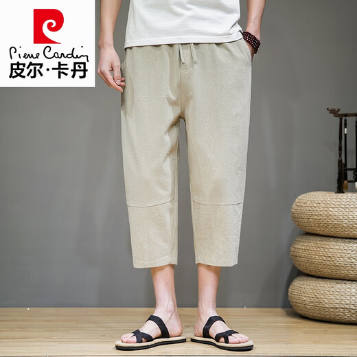 Pierre Cardin pantalones cortos de lino de alta gama Pantalones de estilo chino para hombres 2025 Summer delgado suelto holgado de deportes informales rectos K681 Caki M