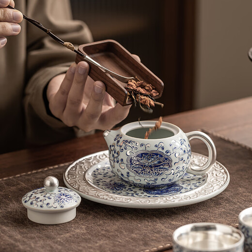 Eight thousand lines of gilt silver tea set gift, high-end gift for leaders, Teacher's Day, men's birthday, housewarming gift, moving gift