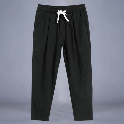 Aclosmil Neue chinesische Baumwolle und Leinenhosen für Männer im Sommer Dünne lose Hose aus Baumwolle und Leinen Harun lässige Hose Einfache Neun-Punkte-Hosen für Männer dunkelgrau 2xl