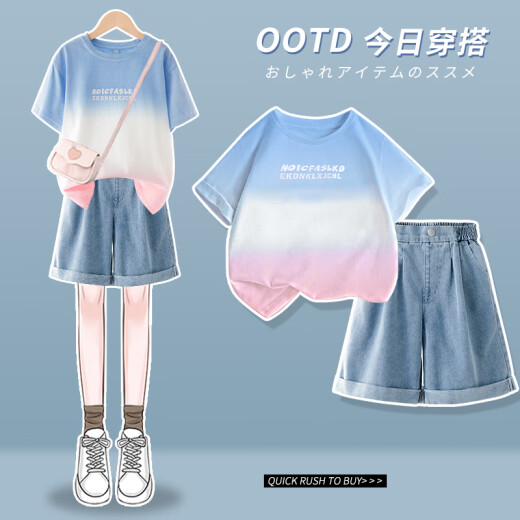 优优1点（Yoyo one）套装女童2025新款夏季多巴胺短袖大童潮酷穿搭儿童洋气夏装两件套 1429白色+9928紫色 140 140cm