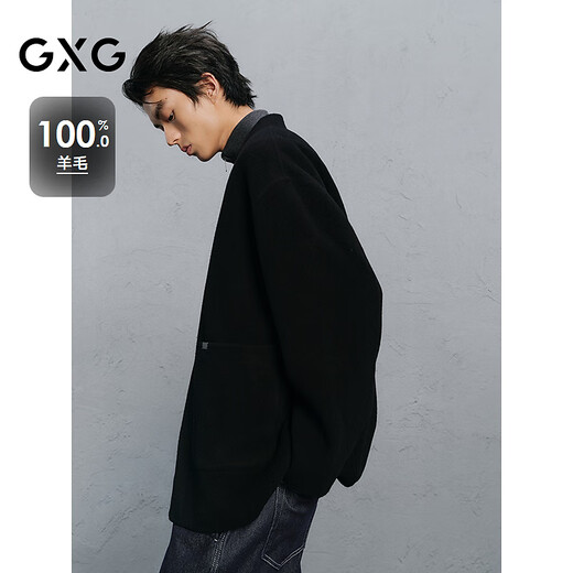 GXG Men's Black Collarless Design Commuting Short Coat Winter New Product GX064016 Black XL