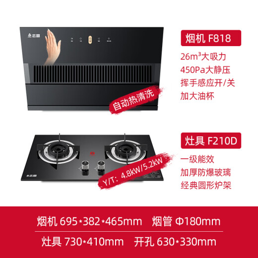志高（CHIGO）抽吸油烟机燃气灶具套装家用厨房大吸力节能猛火套餐侧吸式壁挂抽烟机 695宽油烟机+一级能效灶具 天然气