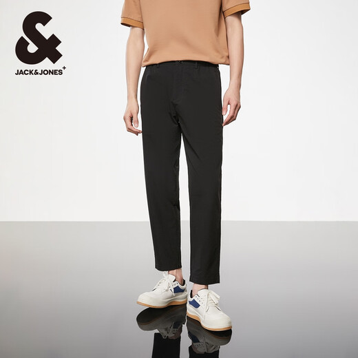 JACK&JONES 25 Jahre alte Herren-Freizeithose, Herren-Seersucker-Herbst-dünne Hose, High-End-Business-Casual-Herrenhose, Neun-Punkt-Hose, schwarz, E40, normal, 33 180