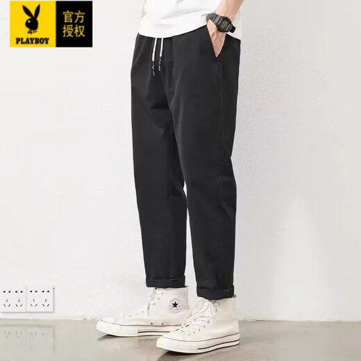 Playboy (Playboy) Herren -Clipper Hosen 2025 Neue Frühlings- und Herbst -Arbeitskleidung gerade lose Hammer in der Pure Cotton Casual Hosen Herren trendig und vielseitig 9904 Dunkelgrau [reiner Baumwoll -Hochqualität] L.