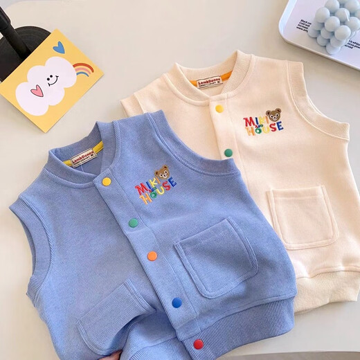 FANCYCHIC Japanese children's clothing children's vest spring and autumn new style boys and girls style vest vest pocket vest jacket blue 90 recommendations (80-90cm)