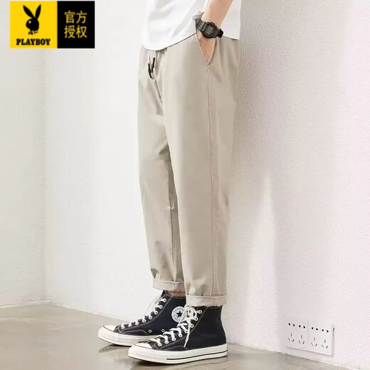 Playboy (Playboy) Herren -Clipper Hosen 2025 Neue Frühlings- und Herbst -Arbeitskleidung gerade lose Hammer in der Pure Cotton Casual Hosen Herren trendig und vielseitig 9904 Dunkelgrau [reiner Baumwoll -Hochqualität] L.