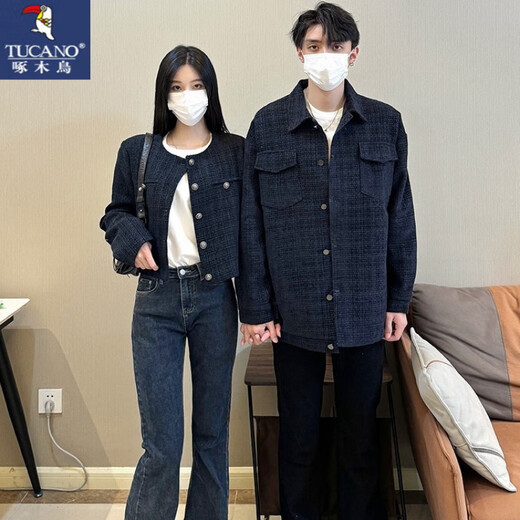 啄木鸟（TUCANO）[两件套]情侣装春秋新款西装外套正肩翻领显瘦上衣服夹克外套男装 男生外套+女生外套【两件套】 M 女生男生M