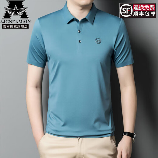 AJGNEAMAIN意大利轻奢高档男装夏季短袖POLO衫无痕商务休闲半袖纯色男士上衣 9859浅绿【无痕免烫抗皱】 XL 180/52【建议130-150斤】