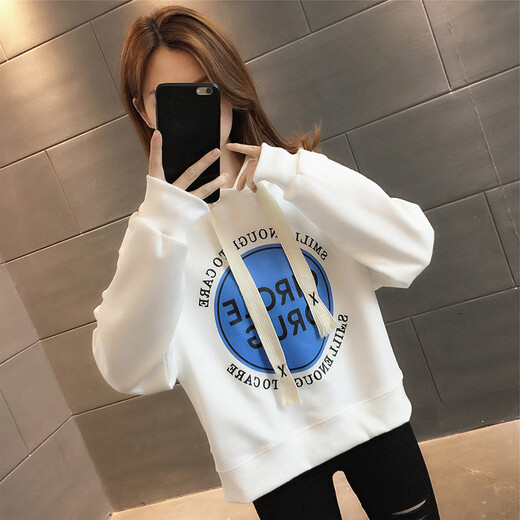 BJORN MOAN加绒/不加绒连帽卫衣女学生2025春秋年新款宽松洋气减龄长袖上衣 白色 6629款 S 建议75斤-85斤